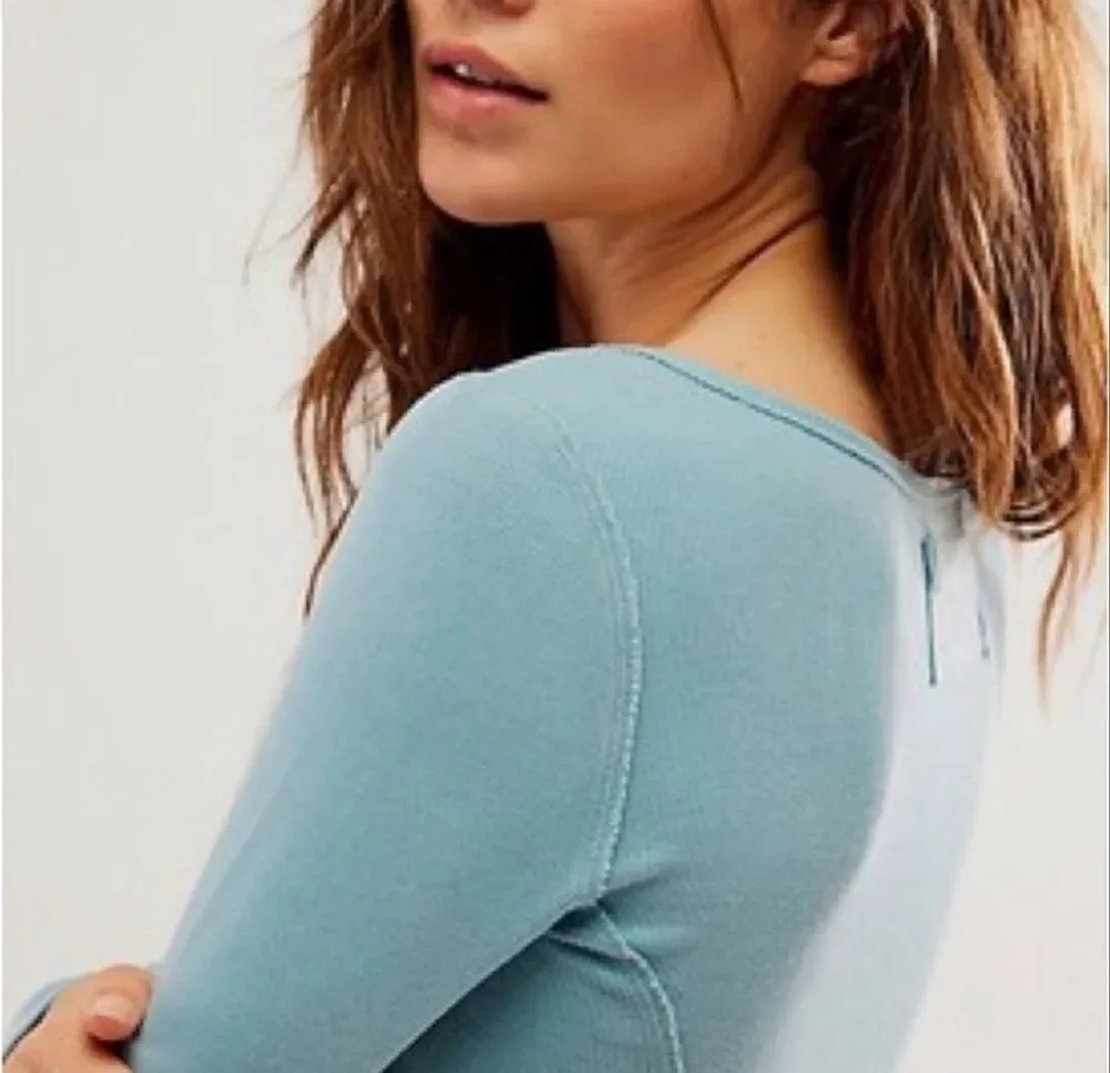 Free People We The Free Women's Lightning Long Sleeve Tee blue XS NEW